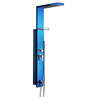 Blue Stainless Steel Rainfall Shower Panel Rain Massage System thermostatic Faucet with Jets & Hand Shower